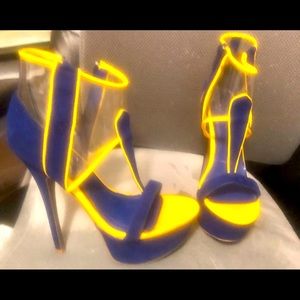 Size 6 Alba royal blue and yellow high heeled sandals